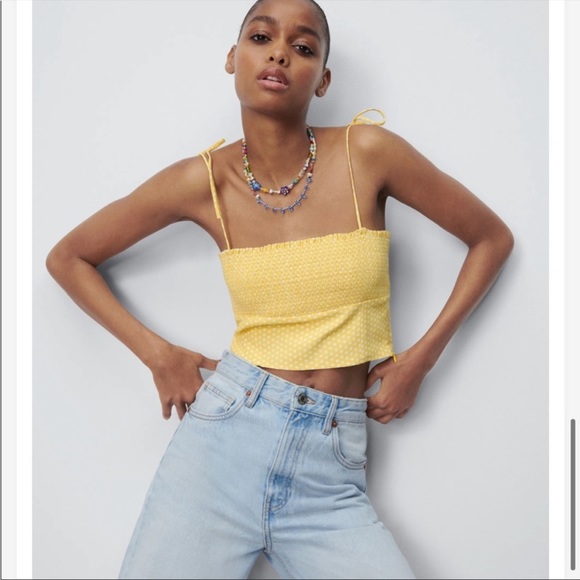 Women's Yellow Polka Dot Georgette Crop Top main image 0